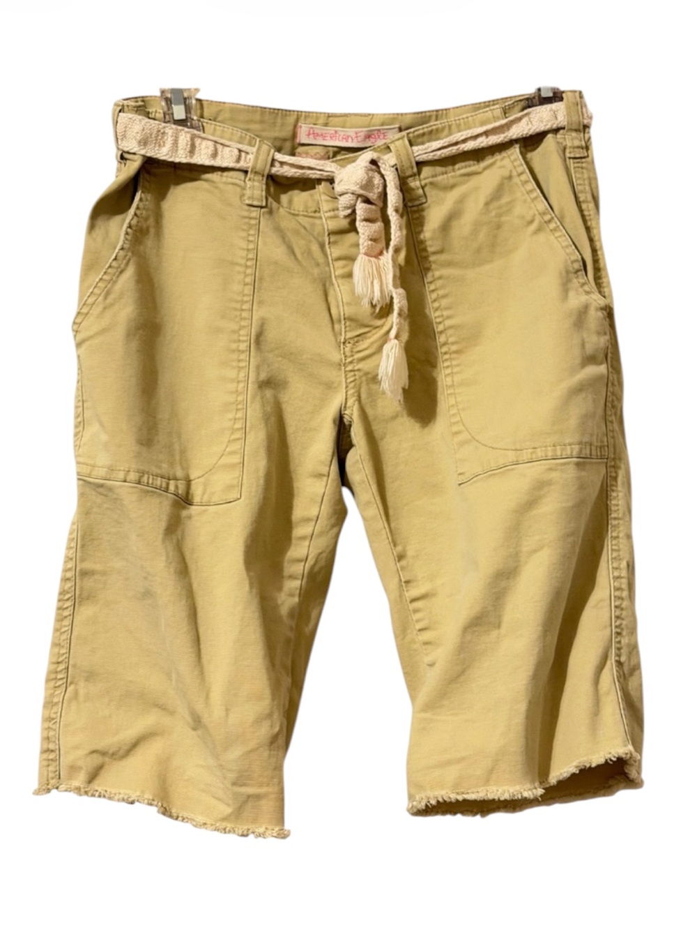 Y2K AE Cargo Utility Shorts Woven Pink Belt Bermuda Shorts Size 0 NWOT